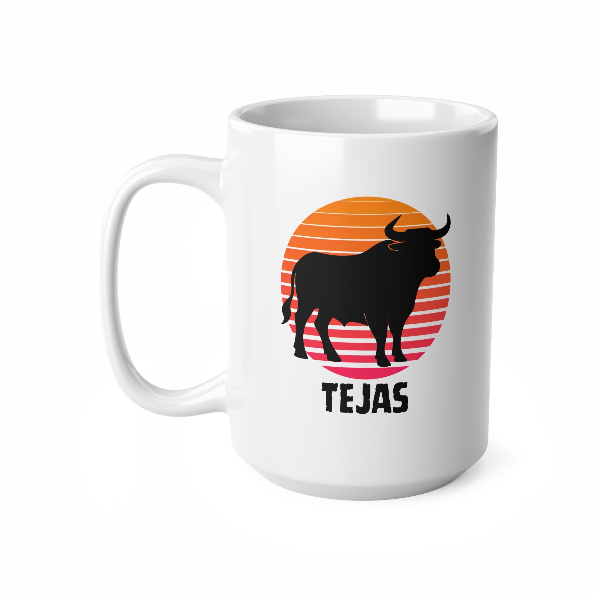 Tejas Bull Sunset Mug — Ceramic Coffee Cup (11oz, 15oz)