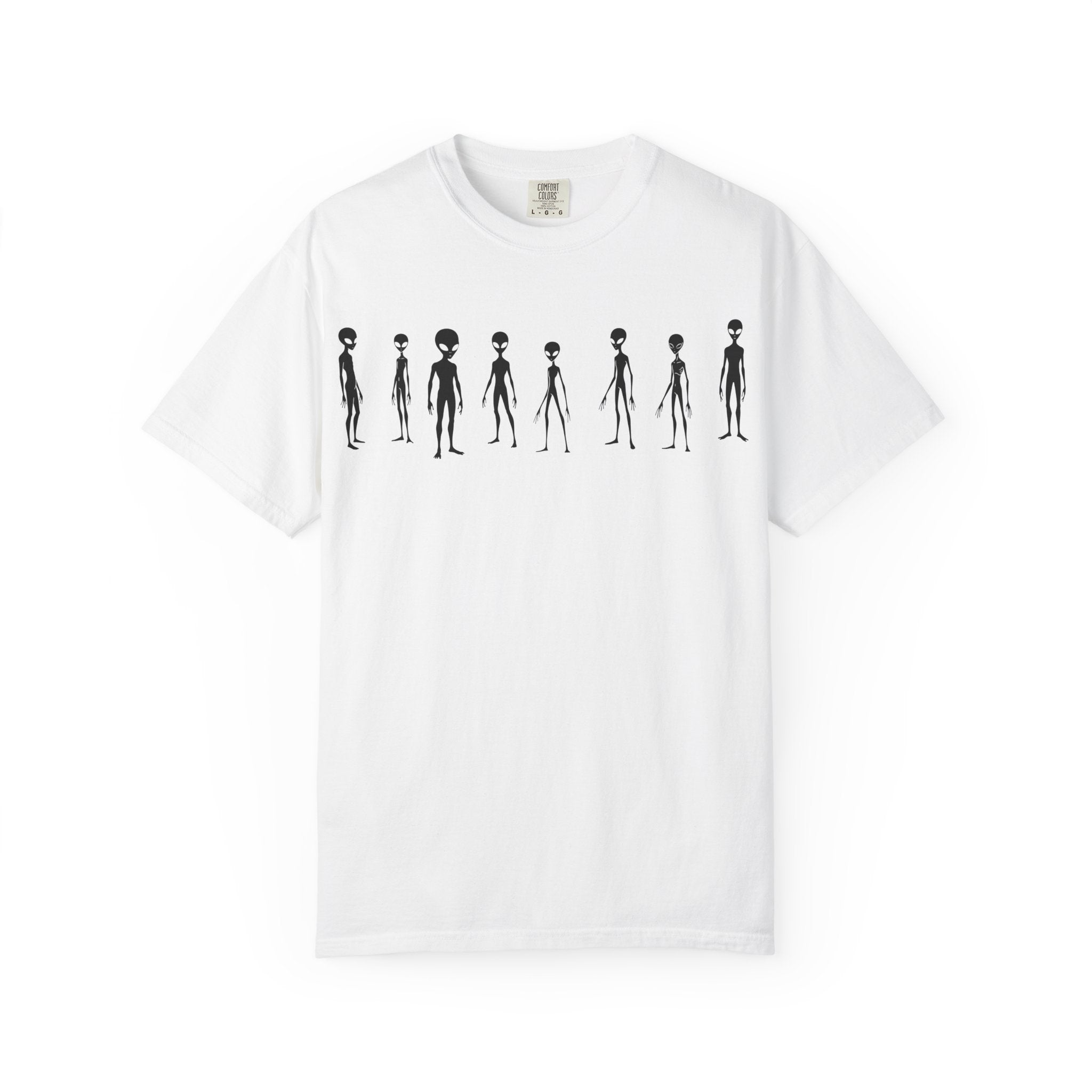 Alien Lineup T-Shirt — Minimalist Extraterrestrial Graphic Tee