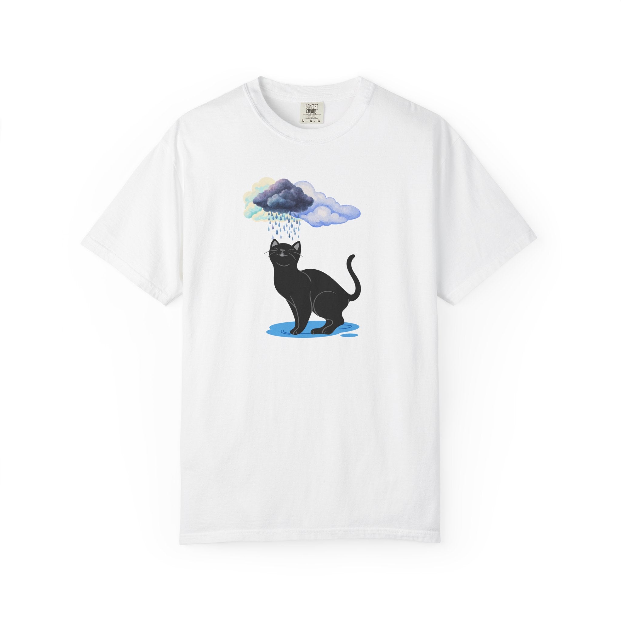 Black Cat in the Rain T-Shirt — Cute Moody Kitty Graphic Tee