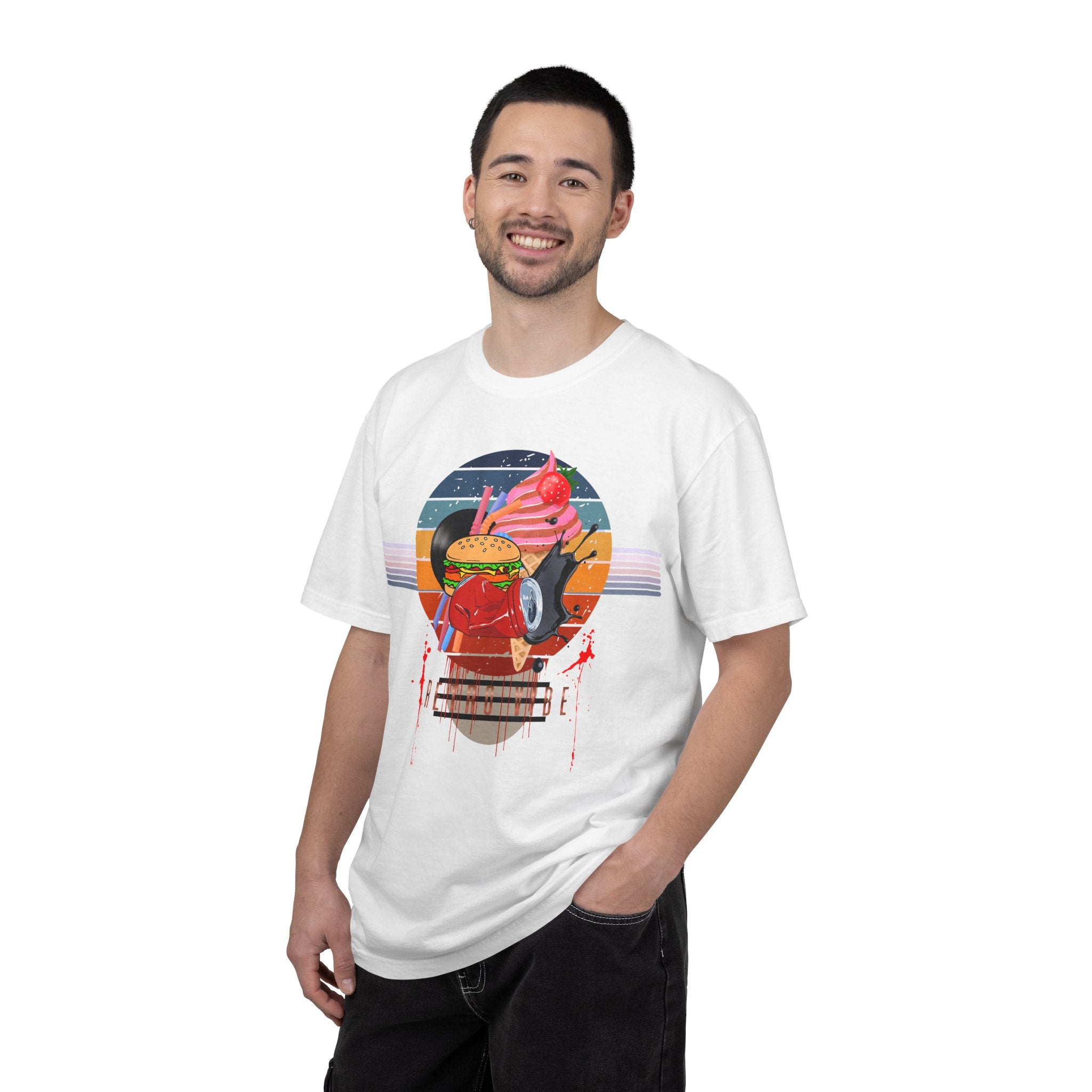 Retro Food Skull T-Shirt — Burger, Ice Cream & Vinyl Graphic Tee