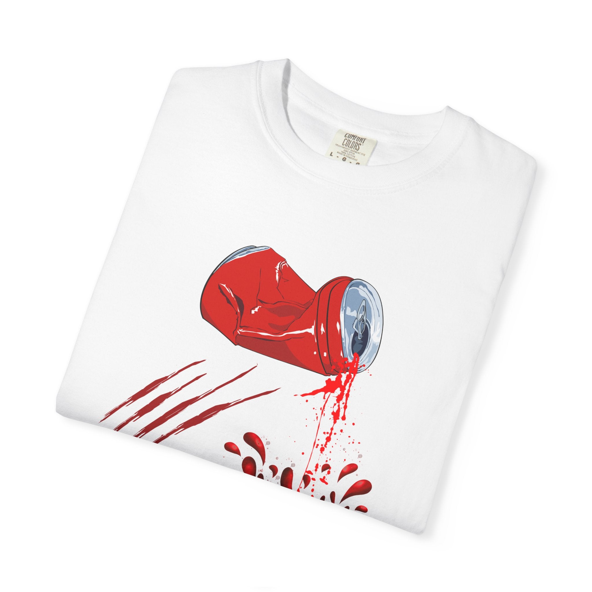 Crashed Can Splash T-Shirt — Retro Soda Spill Graphic Tee