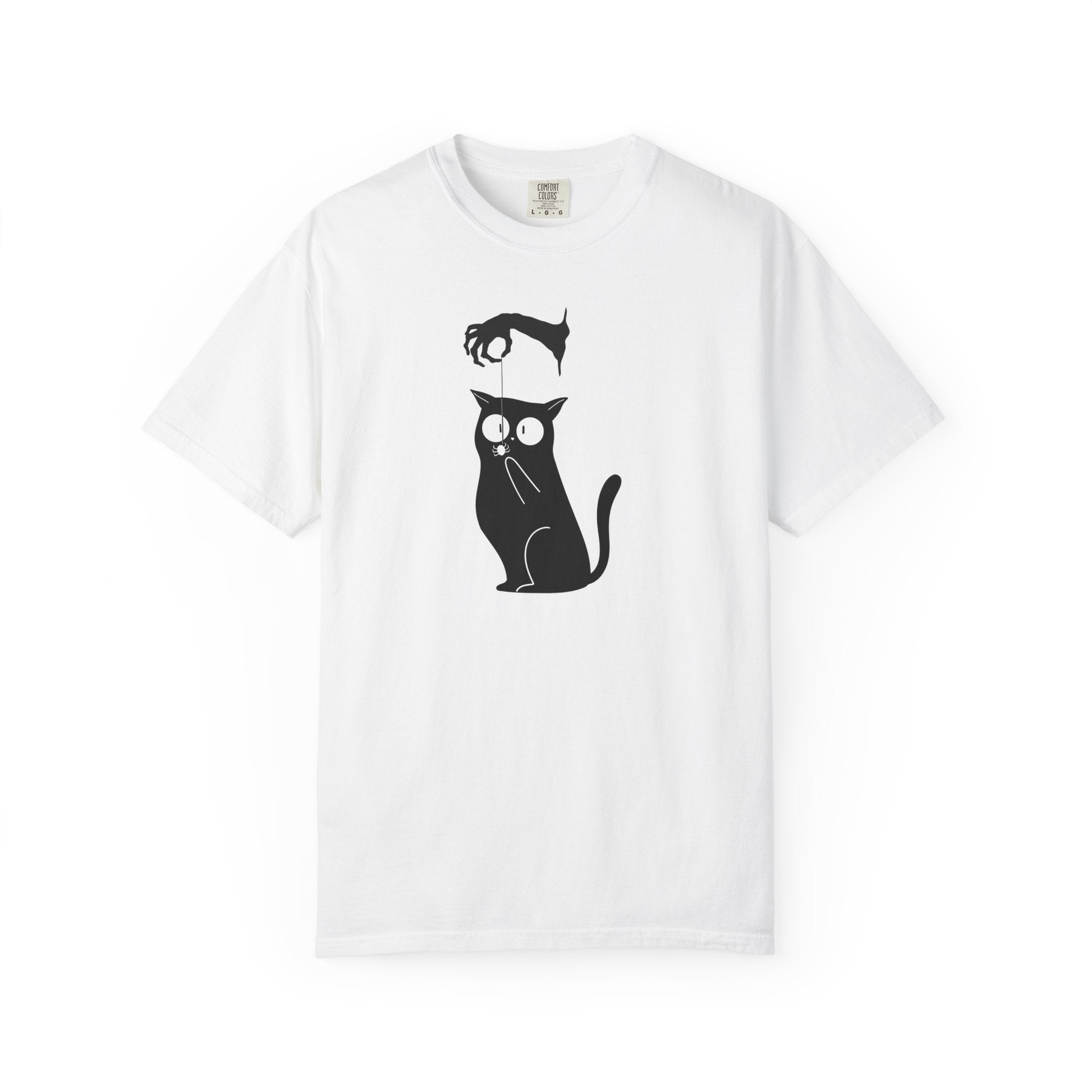 Cat & Spooky Arm Graphic T-Shirt — Playful Black Cat Illustration