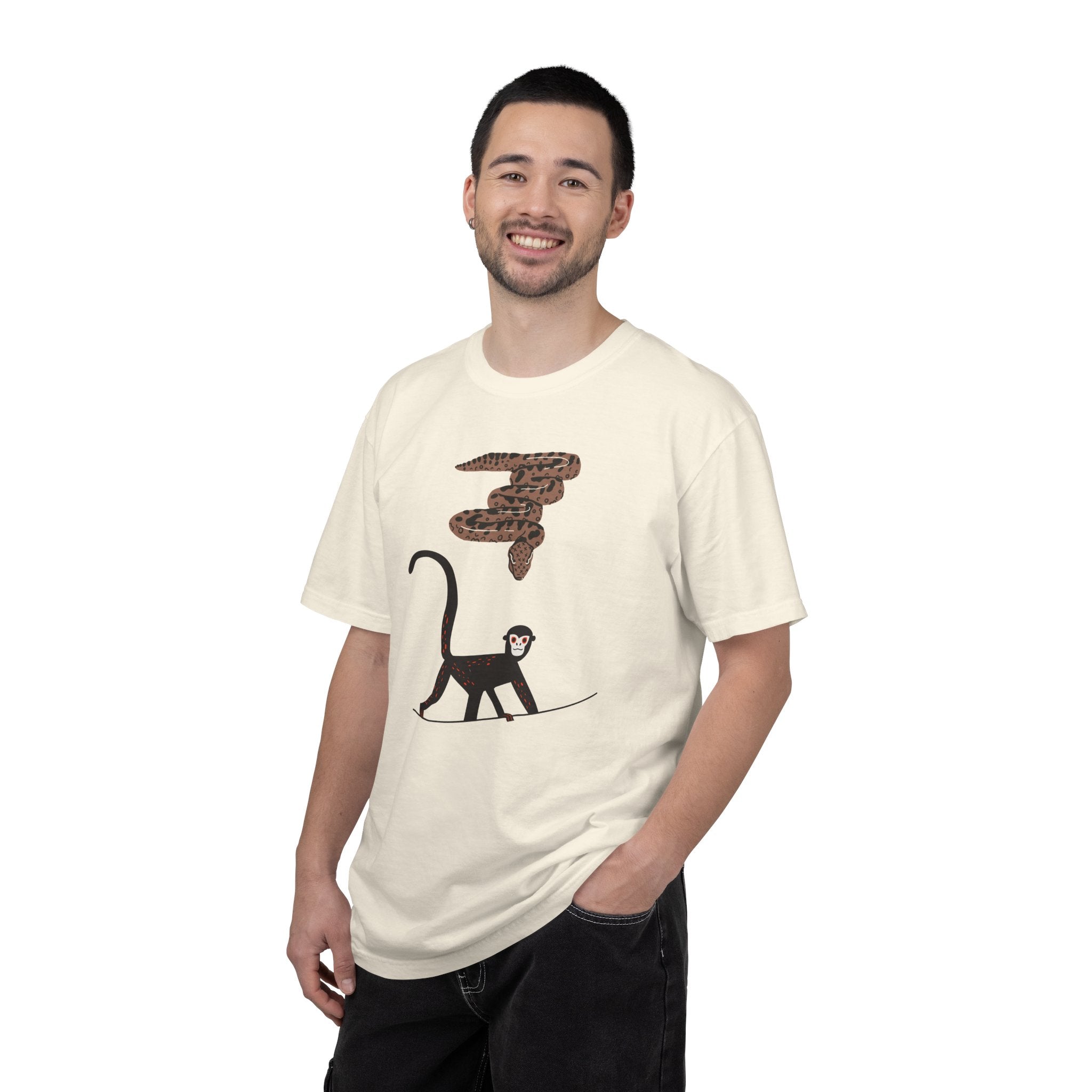 Monkey & Snake Graphic T-Shirt — Playful Wildlife Tee