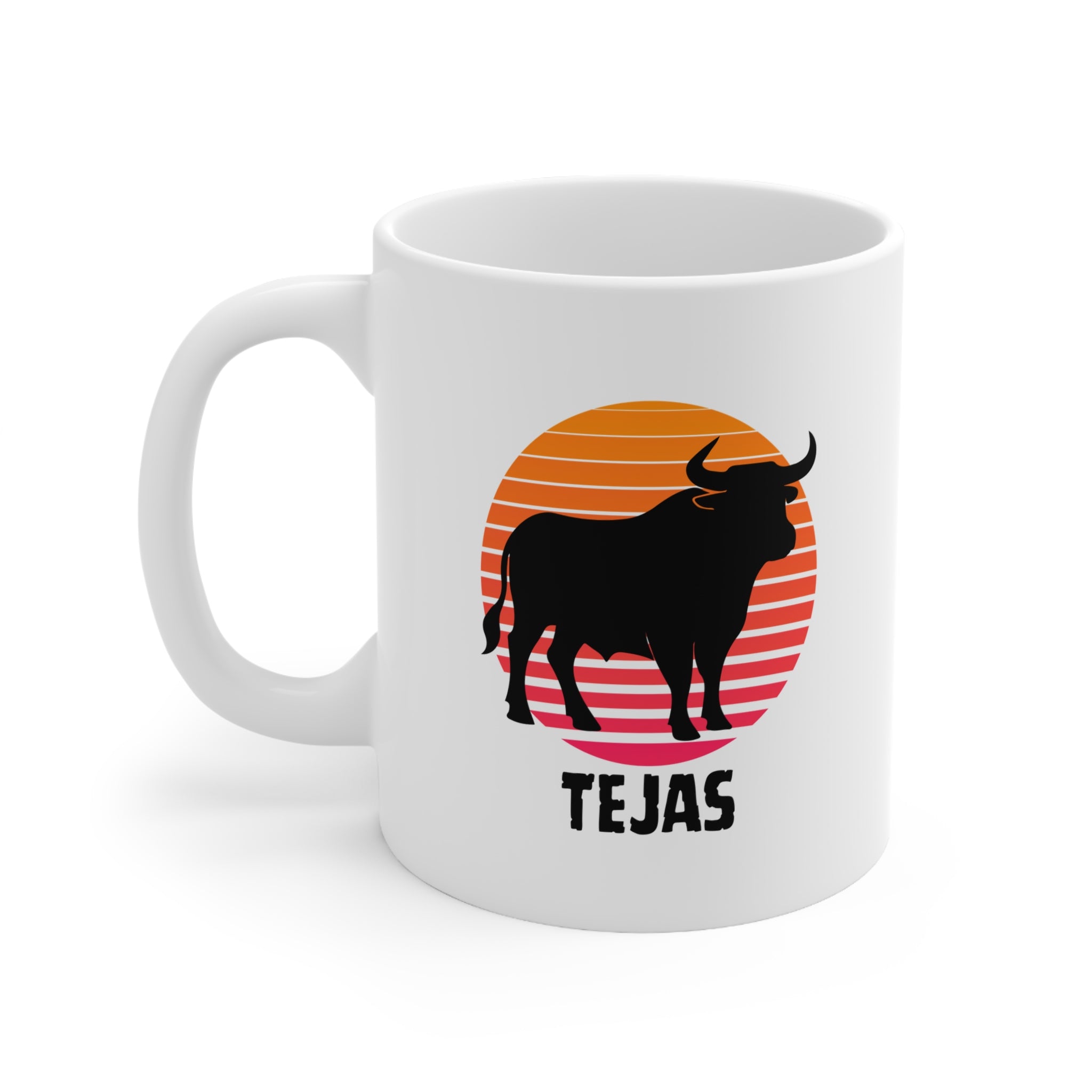 Tejas Bull Sunset Mug — Ceramic Coffee Cup (11oz, 15oz)
