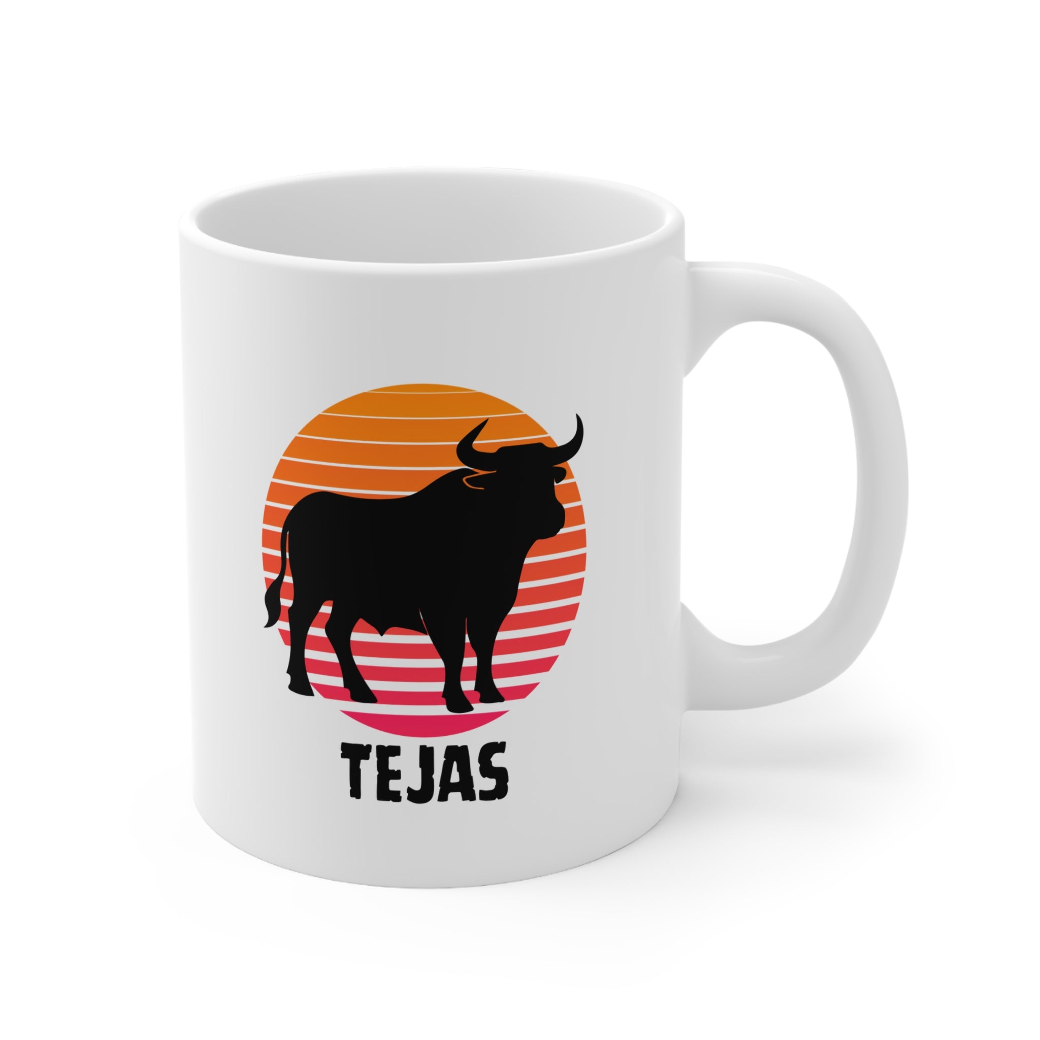 Tejas Bull Sunset Mug — Ceramic Coffee Cup (11oz, 15oz)