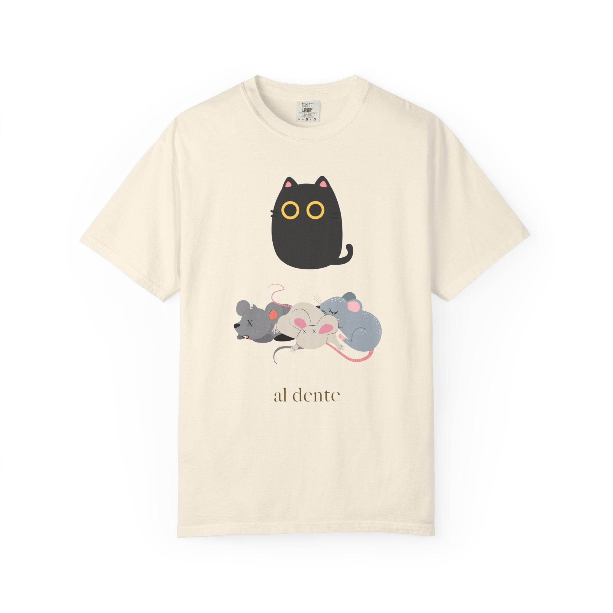 Cat & Mice Graphic T-Shirt — Cute "Al Dente" Illustration