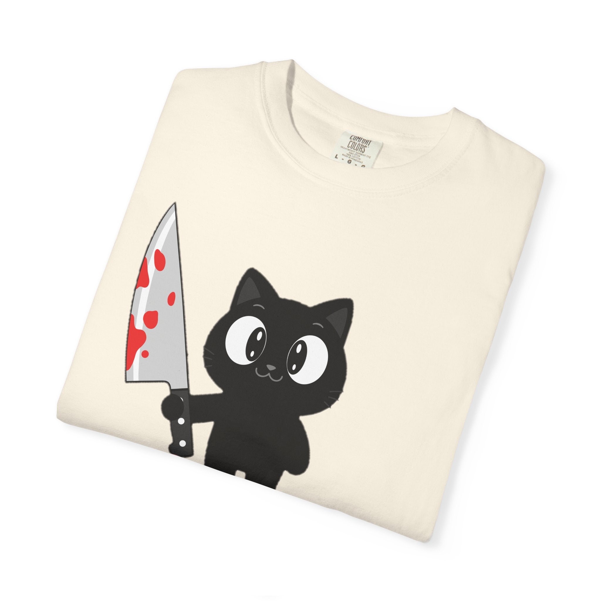 Killer Kitty Graphic T‑Shirt — Cute Goth Cat with Bloody Knife