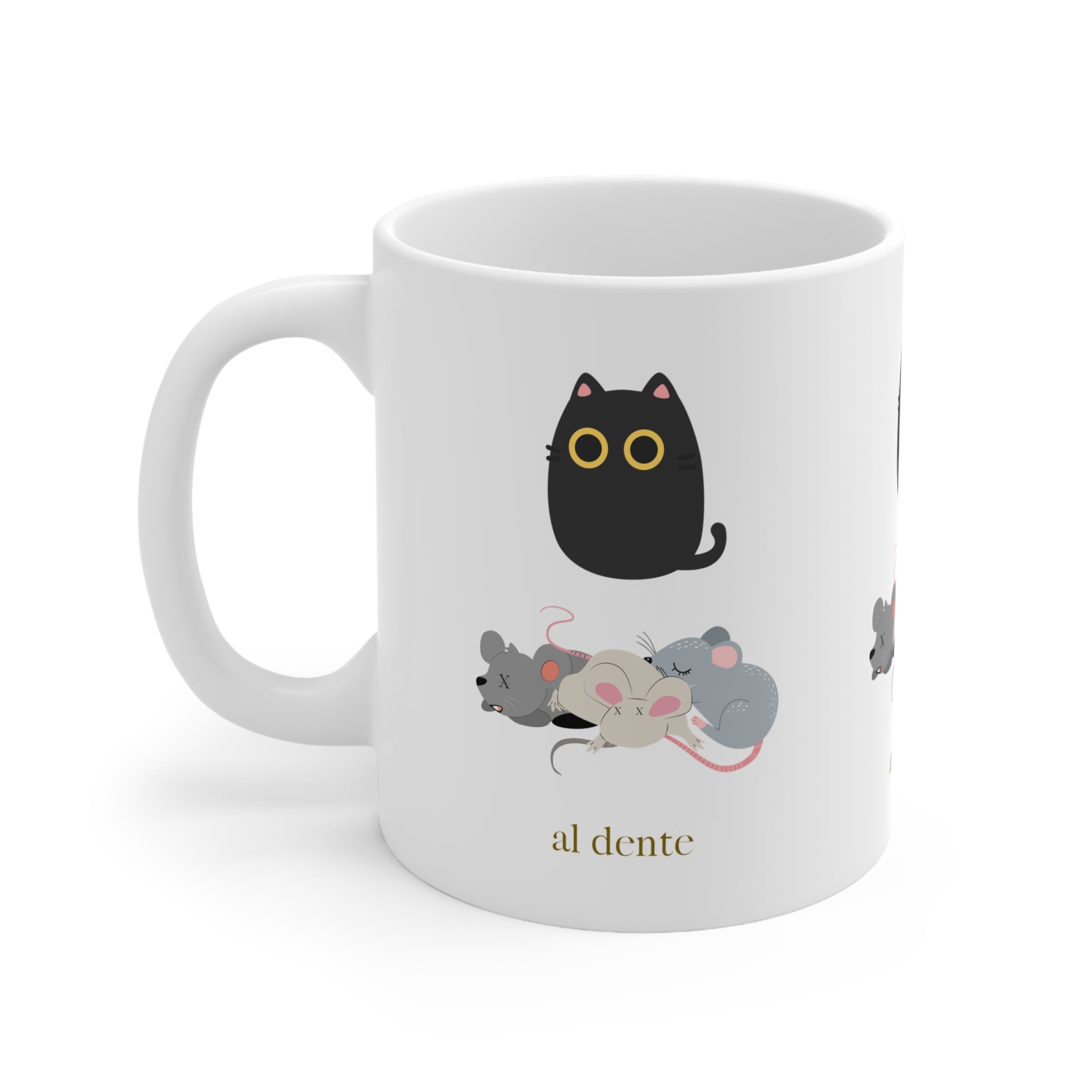 Cute Cat & Mice Ceramic Coffee Mug — "al dente" 11oz/15oz