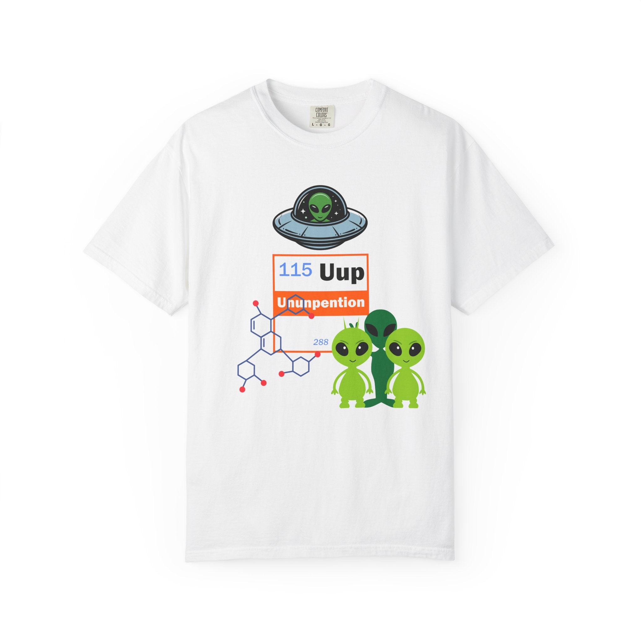 Alien Chemistry T-Shirt — Cute UFO & '115 Uup Ununpentium' Science Tee