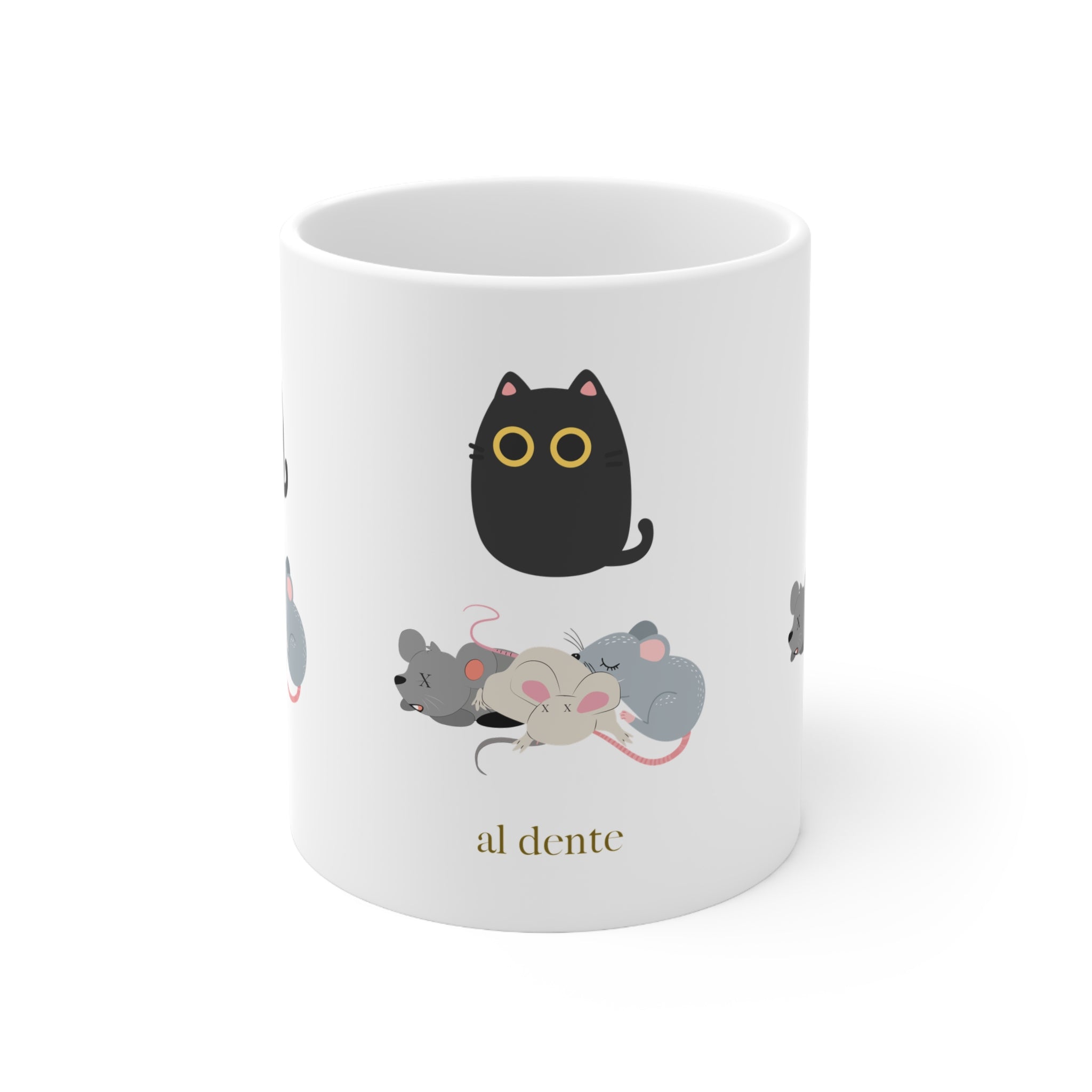 Cute Cat & Mice Ceramic Coffee Mug — "al dente" 11oz/15oz