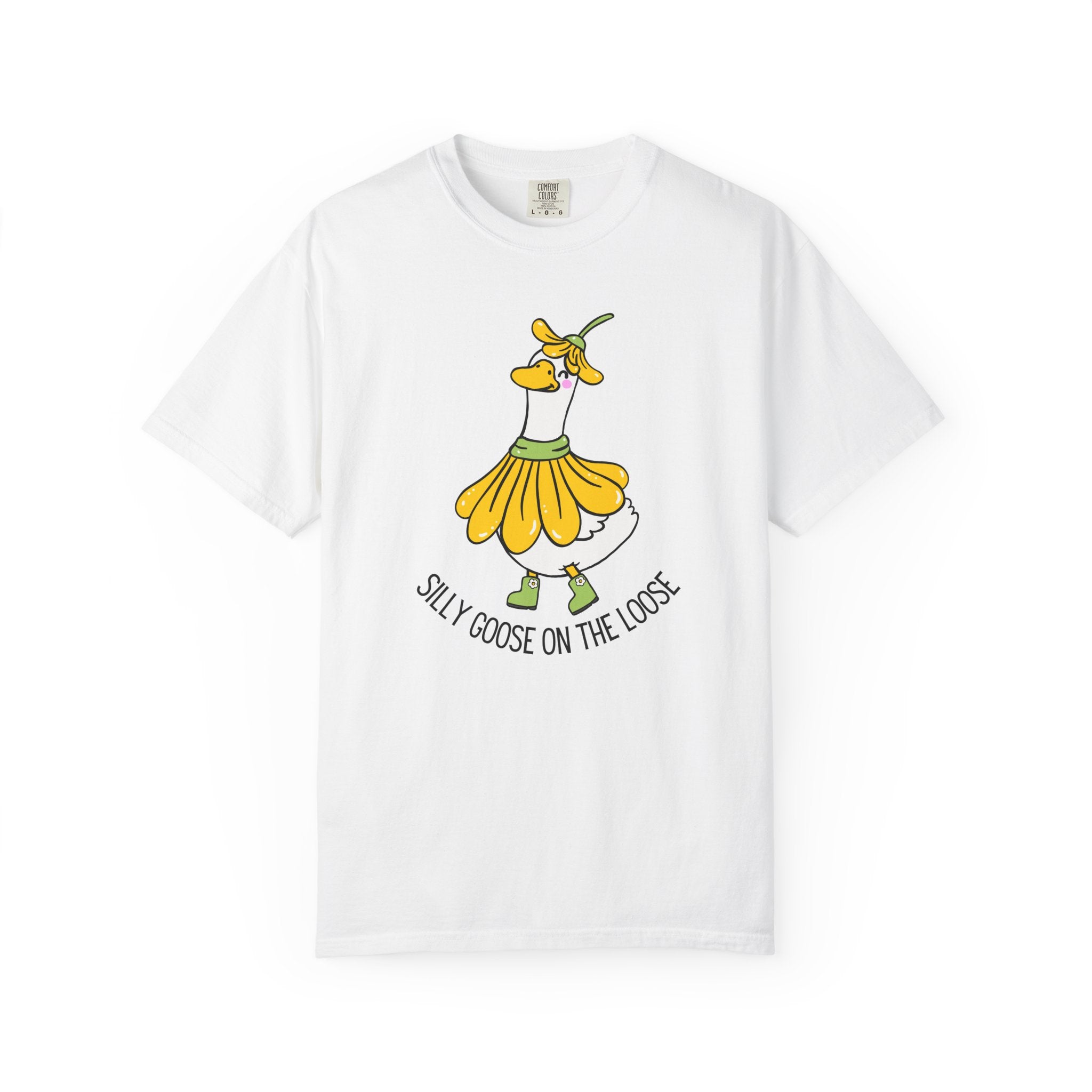 Goose in a Dress T-Shirt — "Silly Goose on the Loose" Cute Cartoon Tee