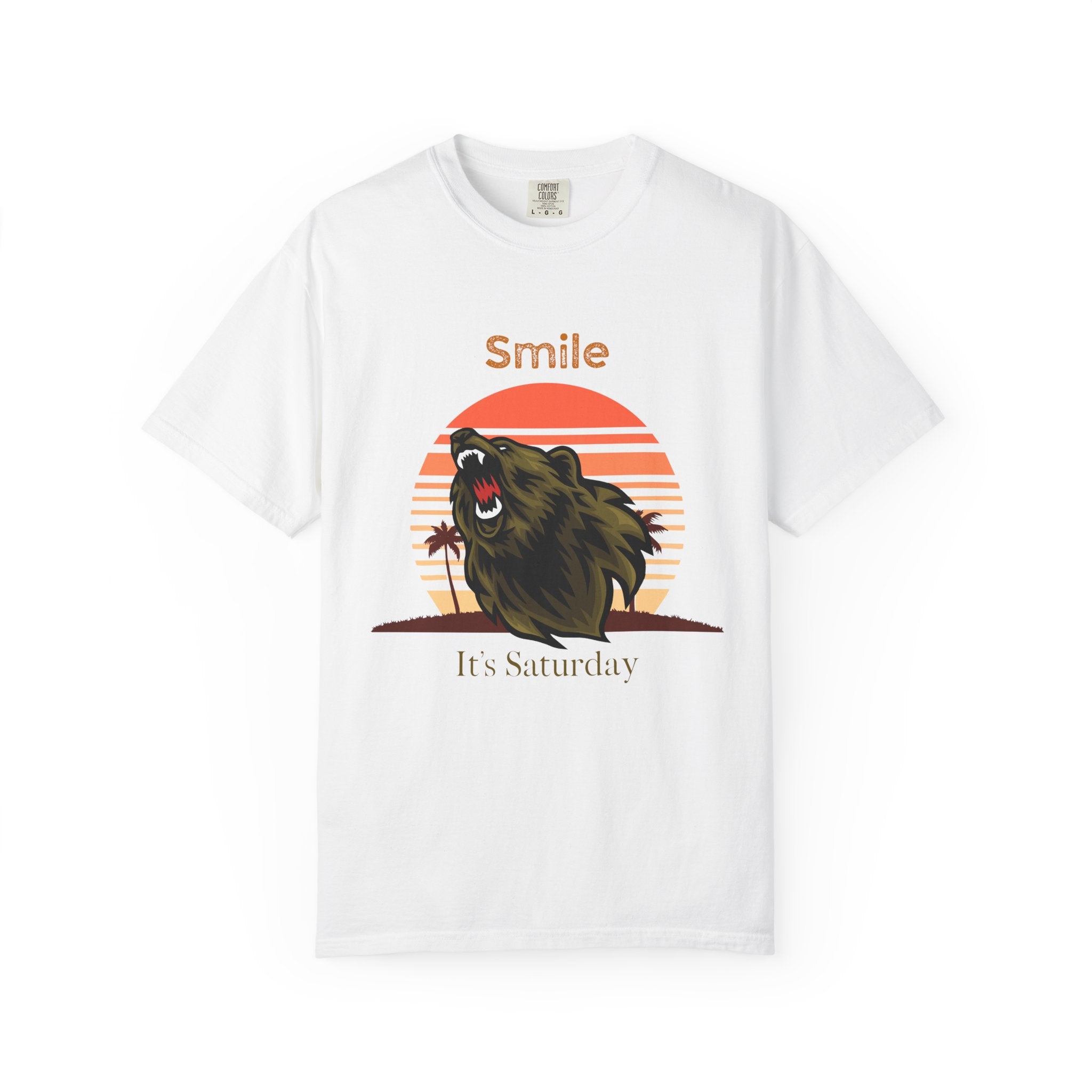 Saturday Bear T-Shirt — 'Smile, It's Saturday' Vintage Sunset Tee