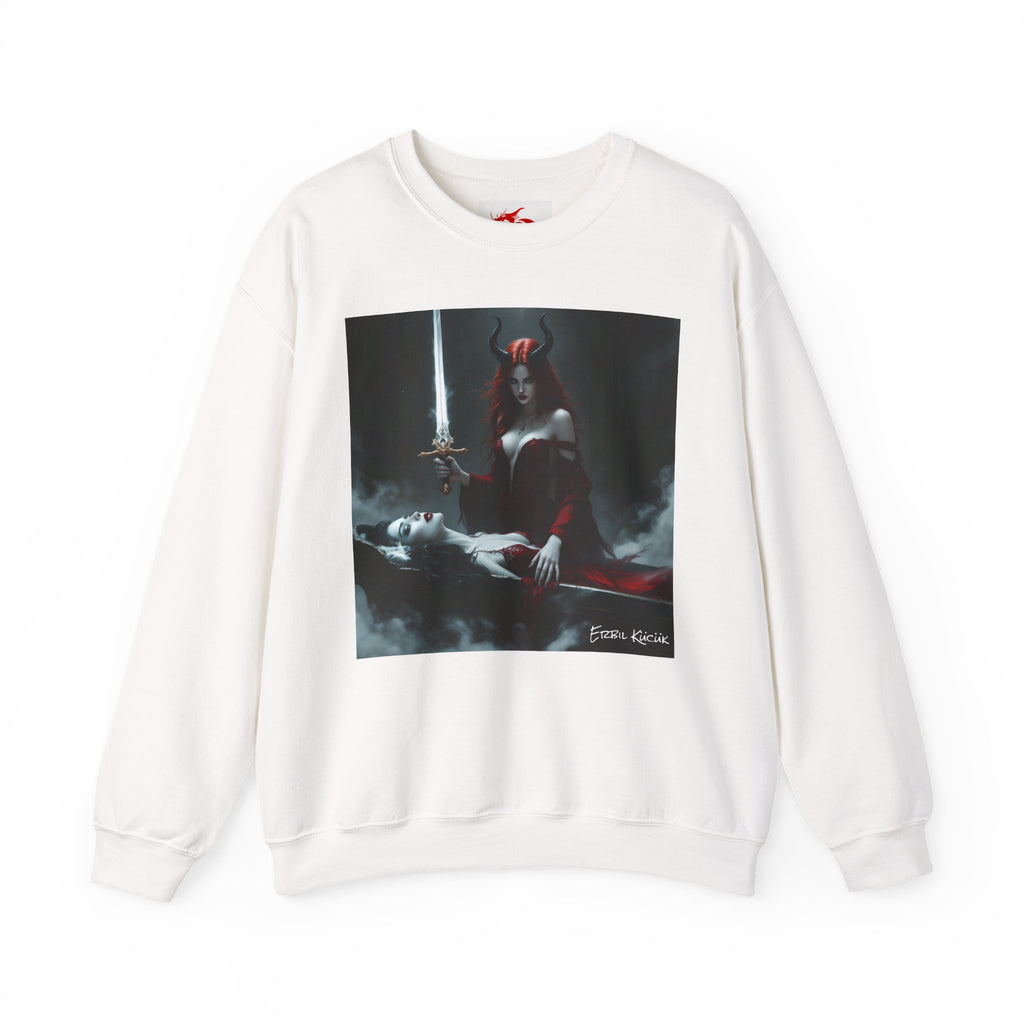 Crewneck Sweatshirt - Gothic Fantasy Demoness with Sword Art