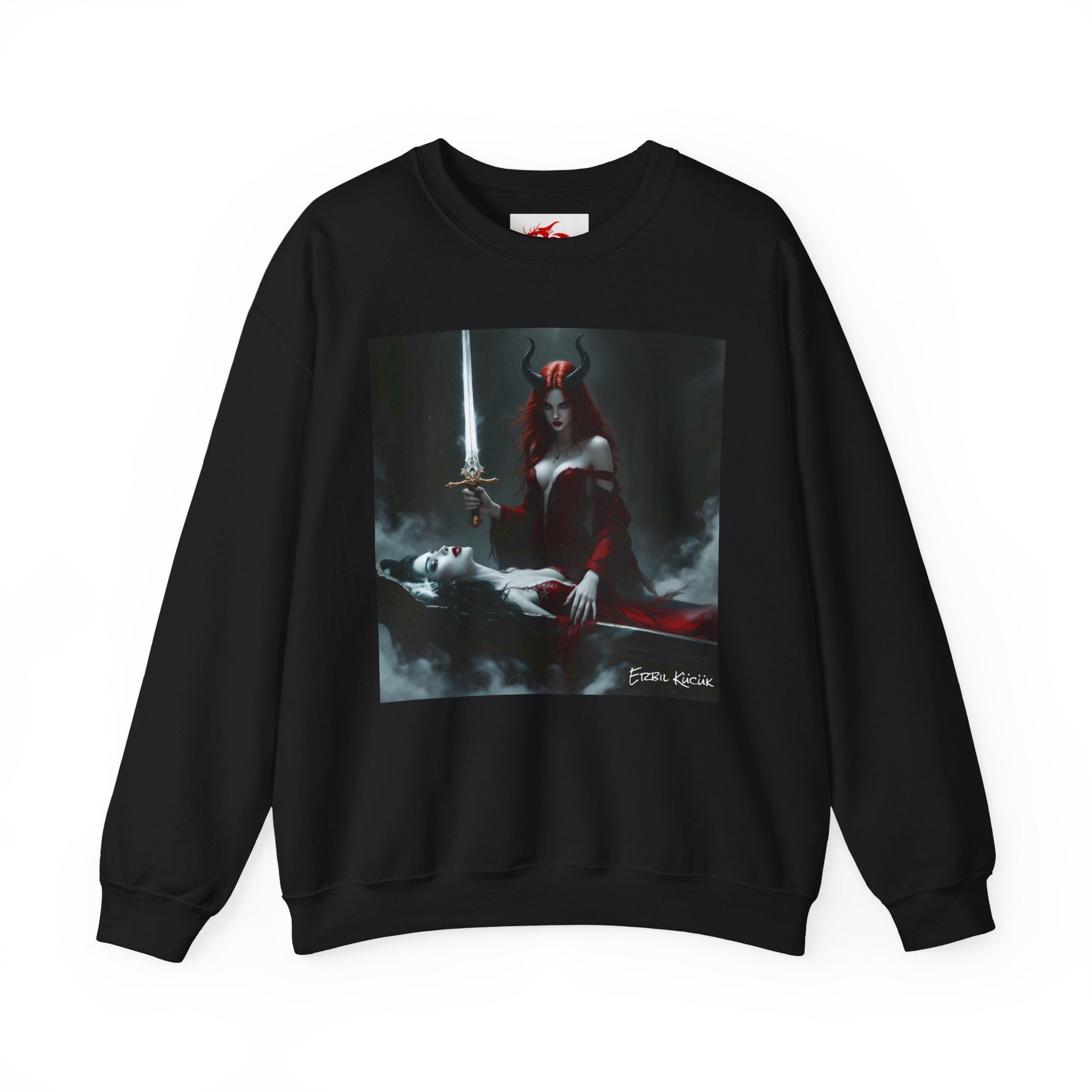 Crewneck Sweatshirt - Gothic Fantasy Demoness with Sword Art