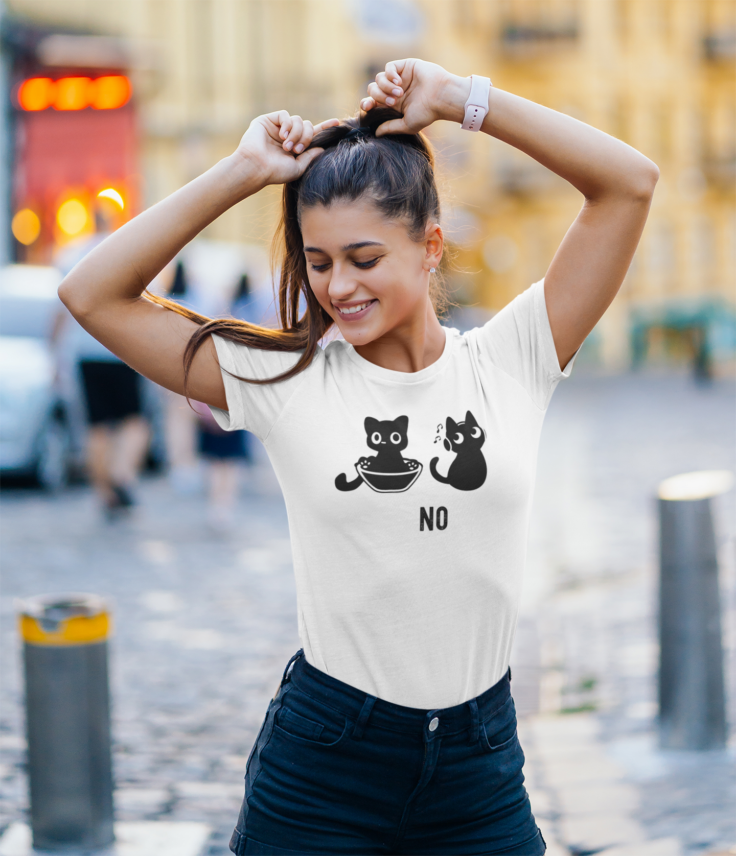 Cat 'No' Graphic T-Shirt — Cute Black Cat Illustration Tee