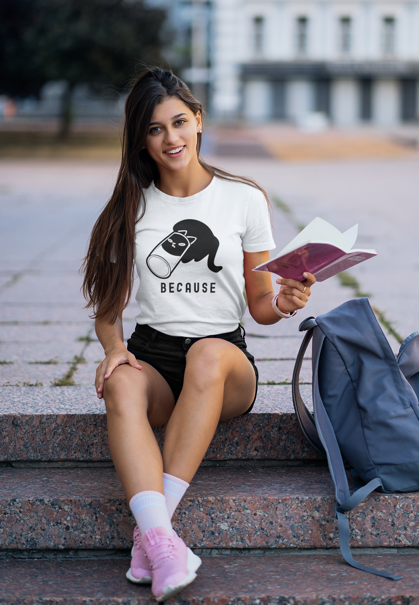 Cat with Can "Because" T-Shirt