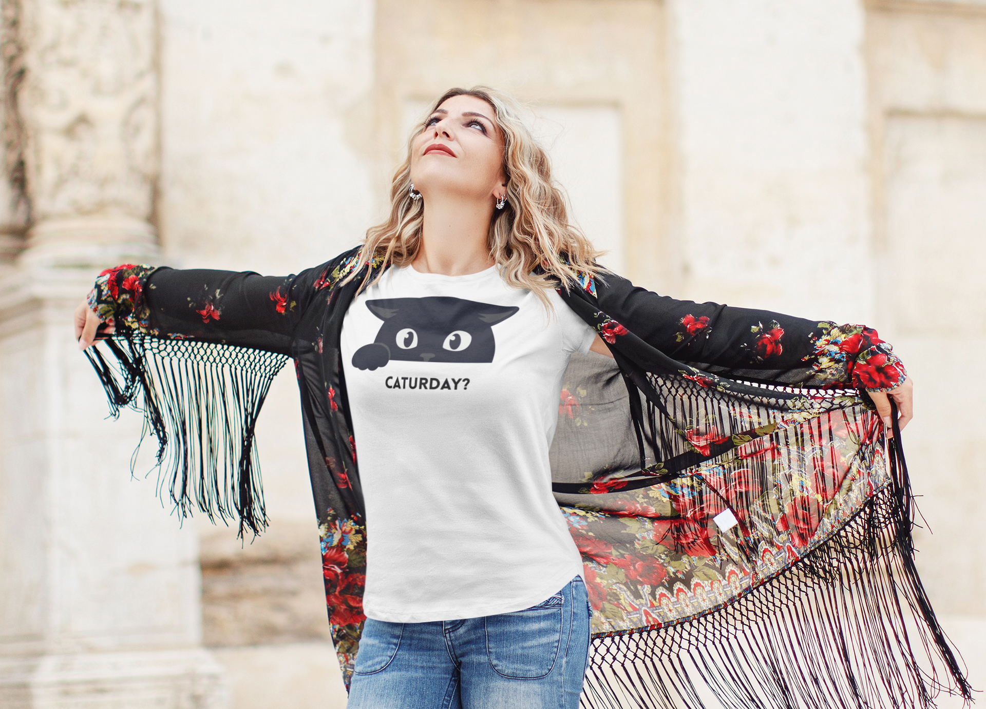 Cat Peek T-Shirt — "Caturday?" Cute Cat Lover Tee