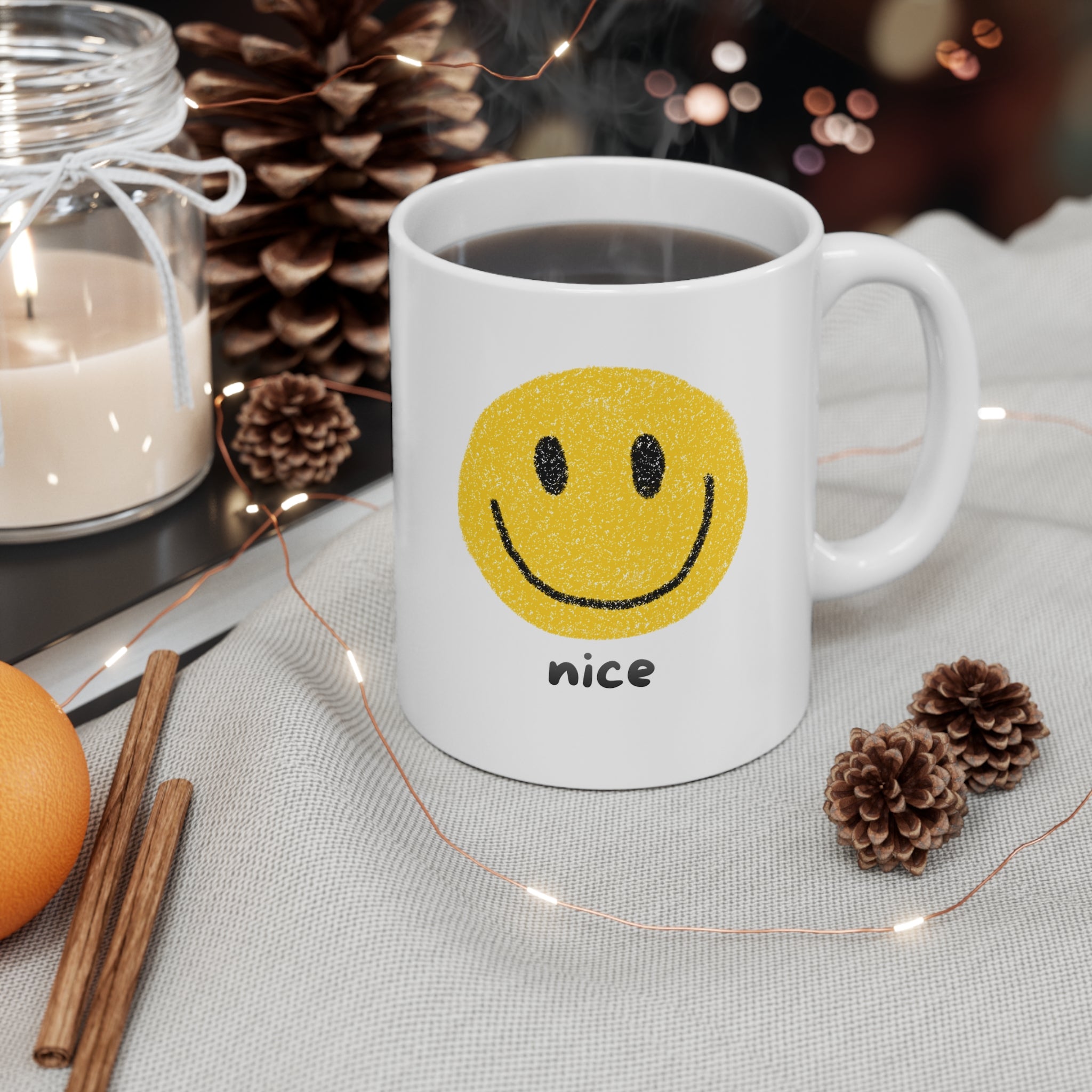Nice Smiley Mug — Ceramic Coffee Cup, 11oz & 15oz