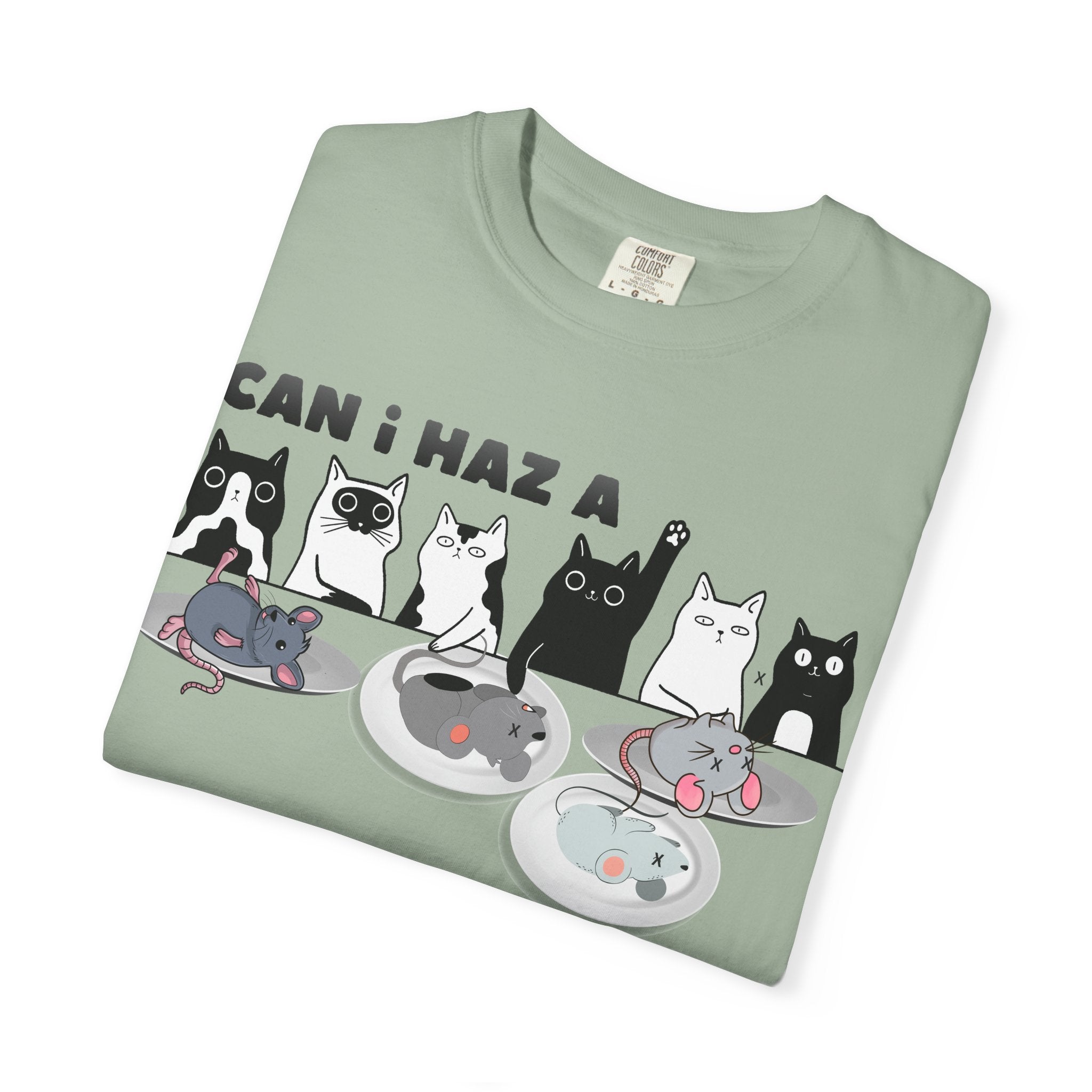 Cat Cheeseburger T-Shirt — “Can I Haz a Cheeseburger!” Cute Cat Humor Tee
