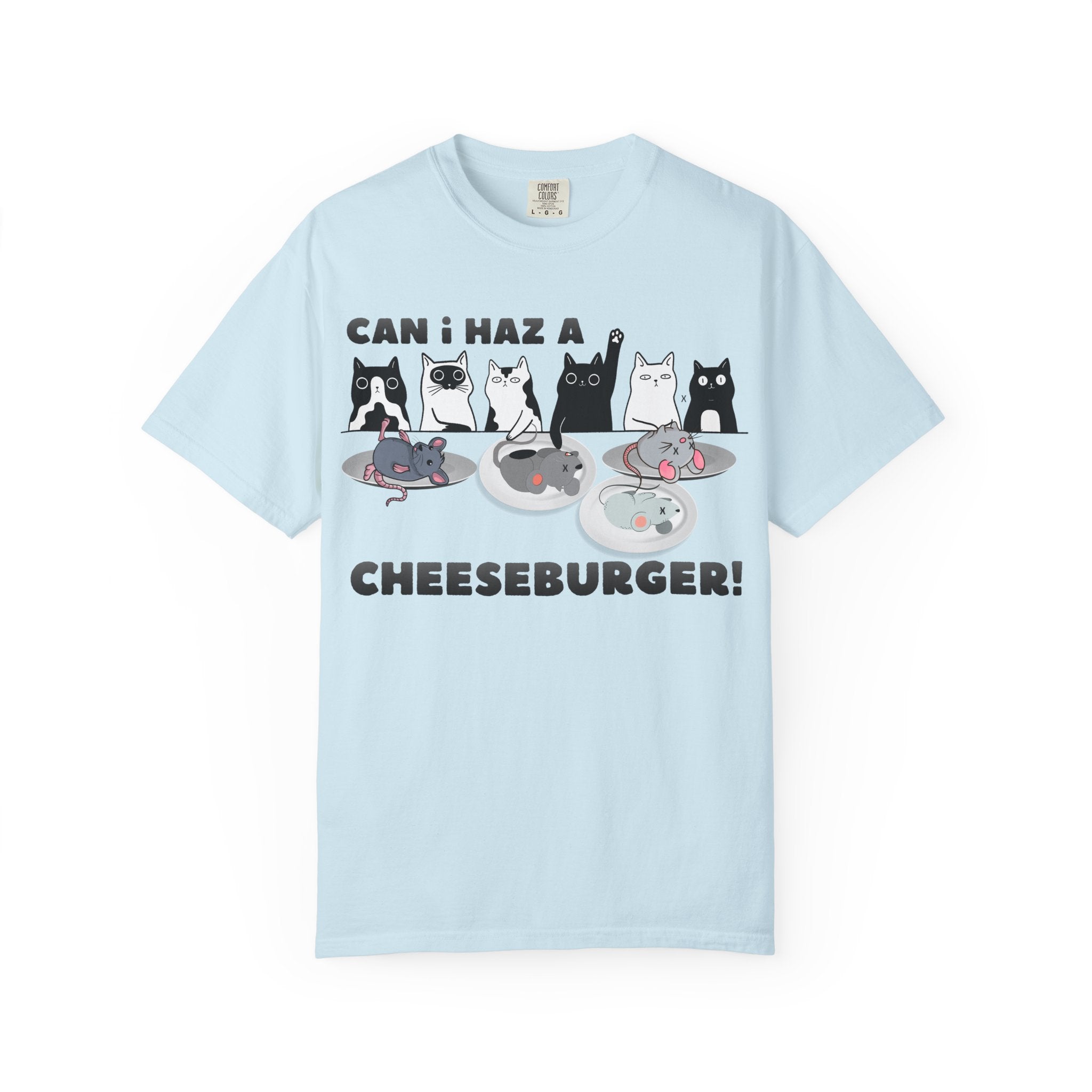 Cat Cheeseburger T-Shirt — “Can I Haz a Cheeseburger!” Cute Cat Humor Tee