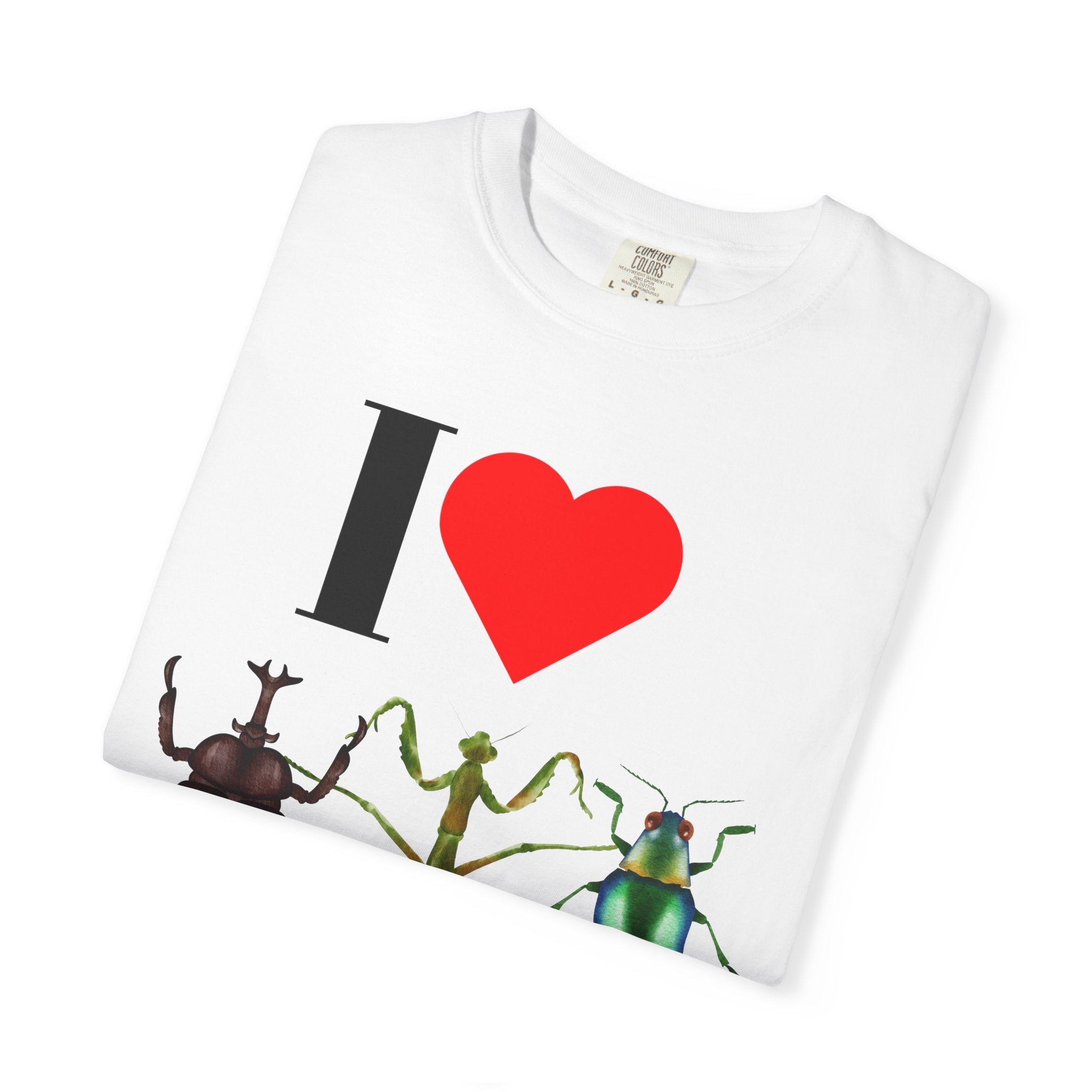 I  Bugs T-Shirt — Insect Lover Graphic Tee (Beetle, Praying Mantis, Jewel Beetle)