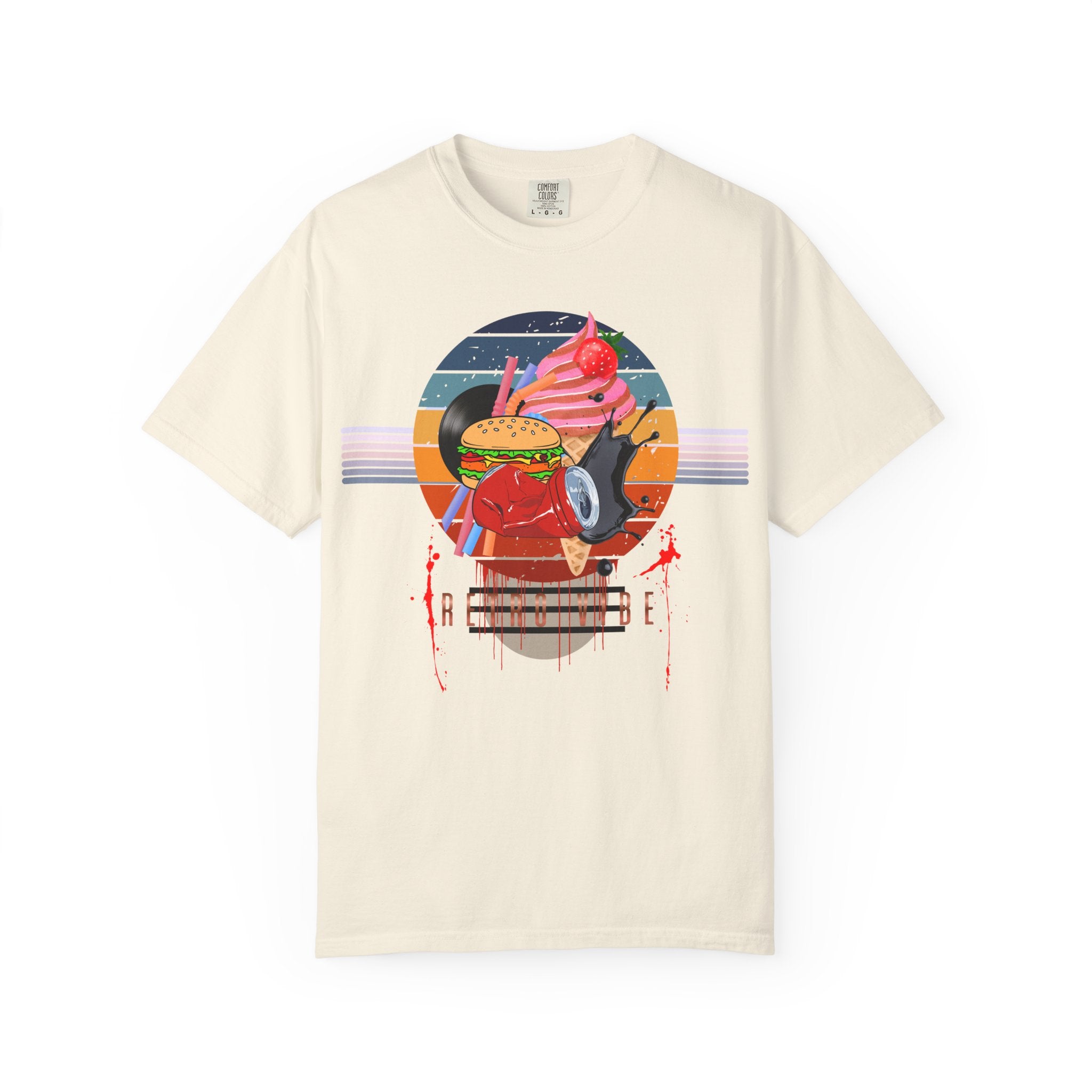 Retro Food Skull T-Shirt — Burger, Ice Cream & Vinyl Graphic Tee