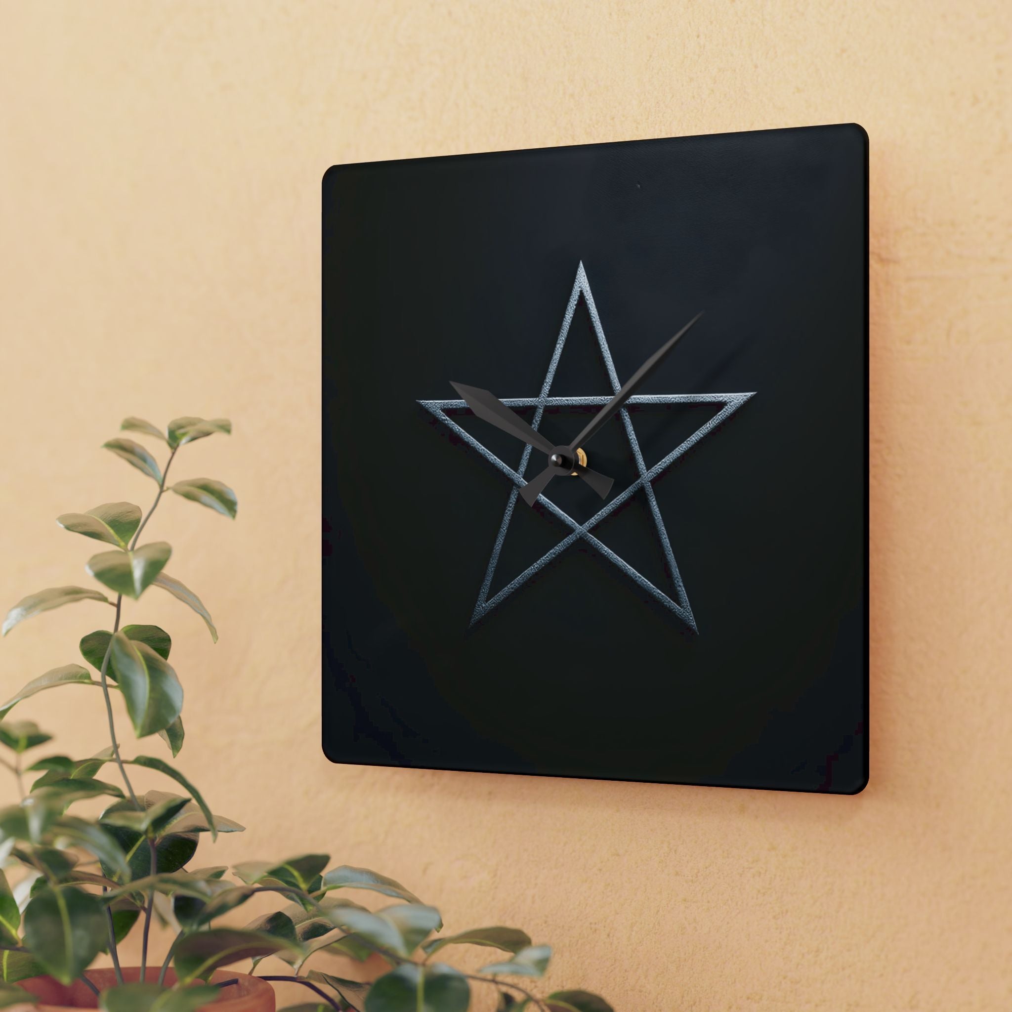 Pentagram Acrylic Wall Clock — Modern Gothic Black Decor