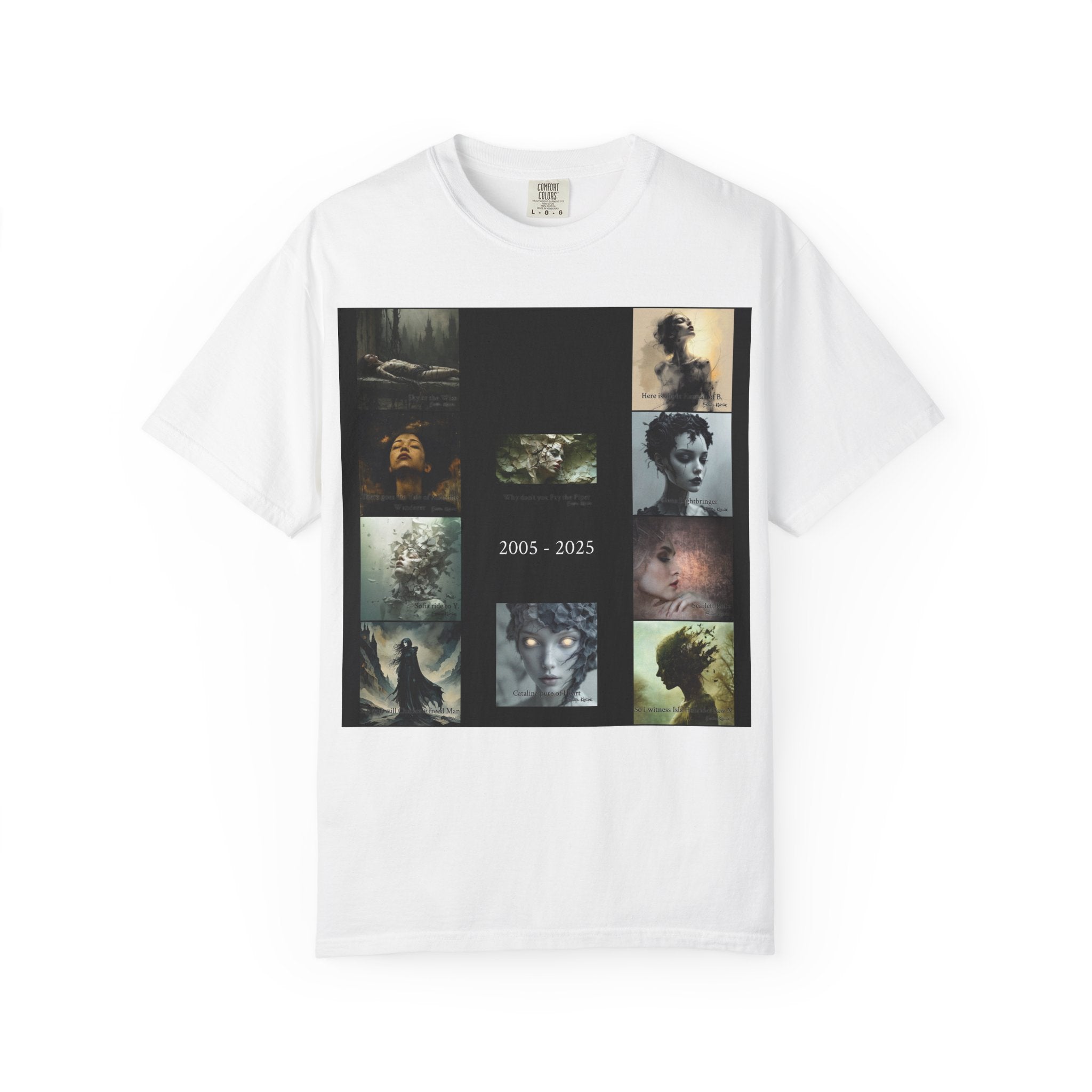 Memorial Art Collage T-Shirt — 2005–2025 Gothic Portrait Tribute