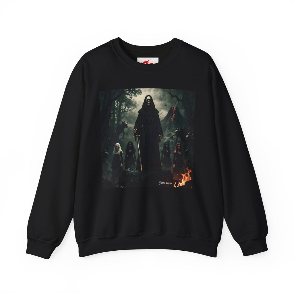 Crewneck Sweatshirt — Gothic Hooded Figure & Coven Forest Art