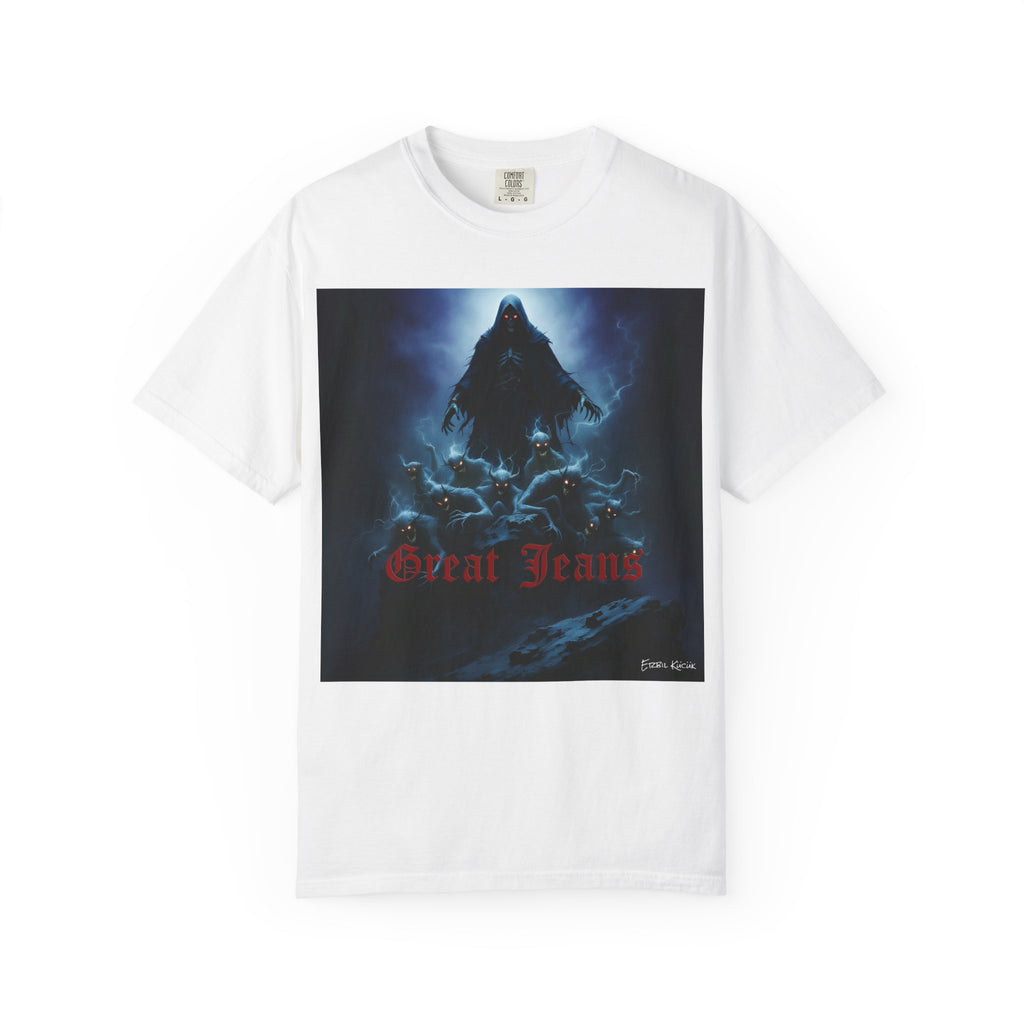 Hooded Figure Graphic T-Shirt — 'Great Jeans' Dark Fantasy Tee