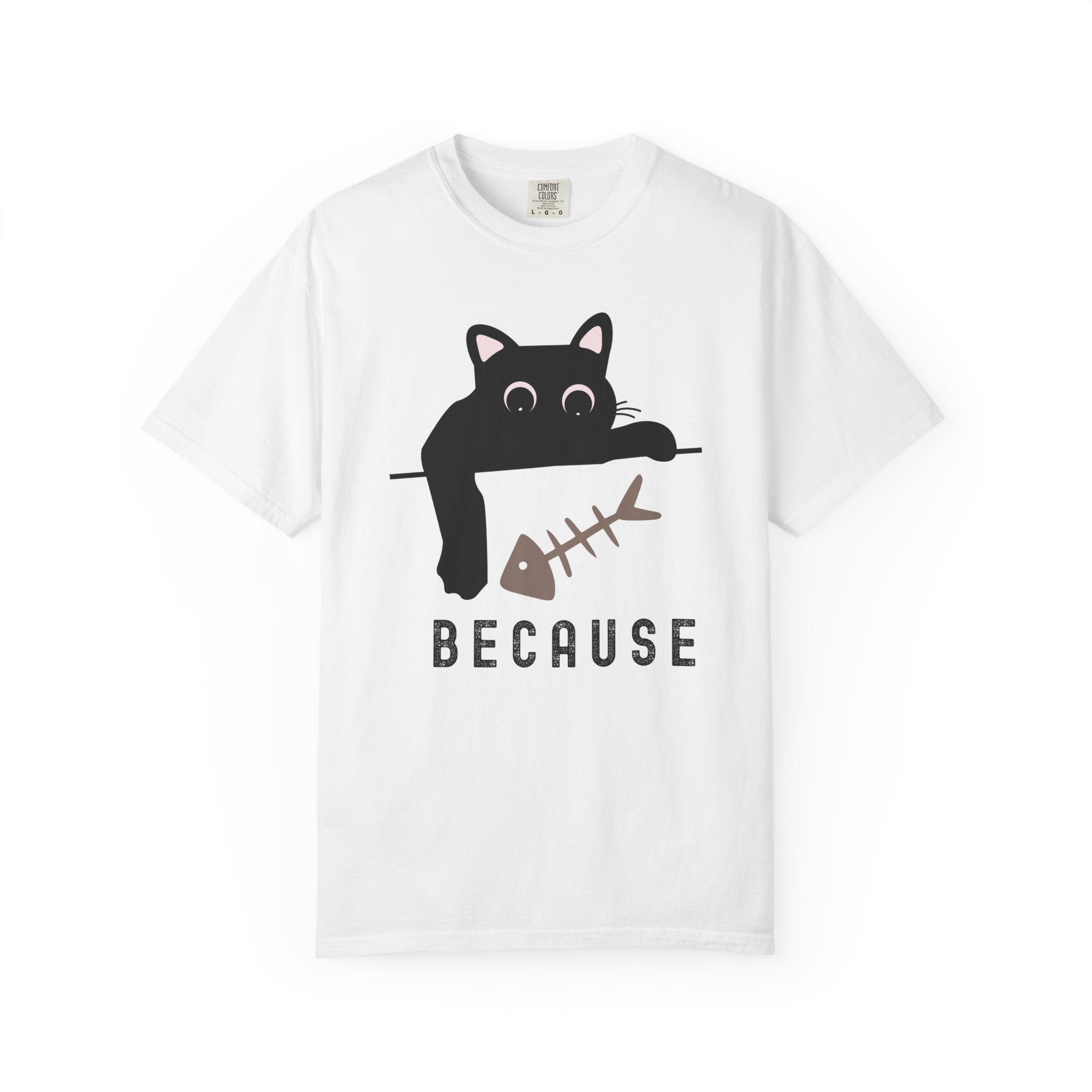 Cat Mayhem Because T-Shirt — Cute Black Cat & Fishbone Graphic Tee