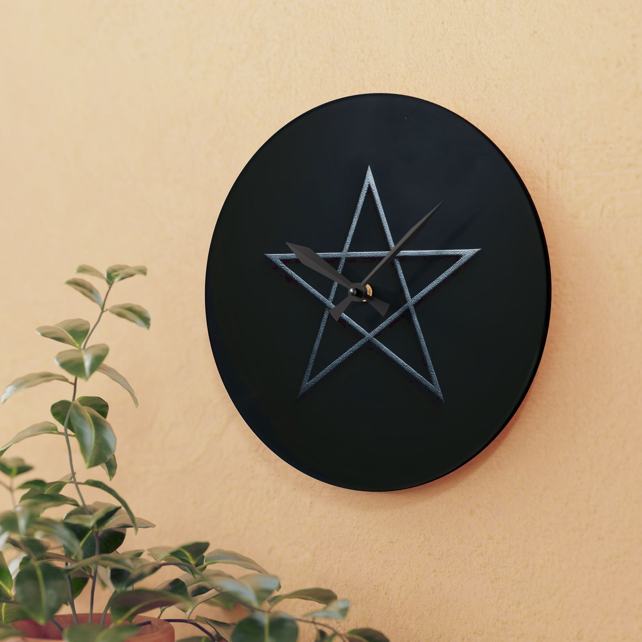 Pentagram Acrylic Wall Clock — Modern Gothic Black Decor