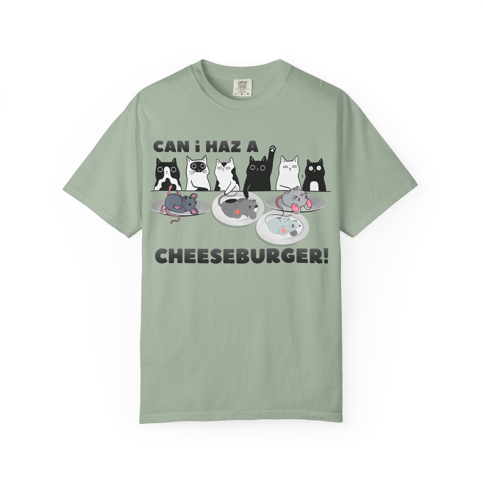 Cat Cheeseburger T-Shirt — “Can I Haz a Cheeseburger!” Cute Cat Humor Tee
