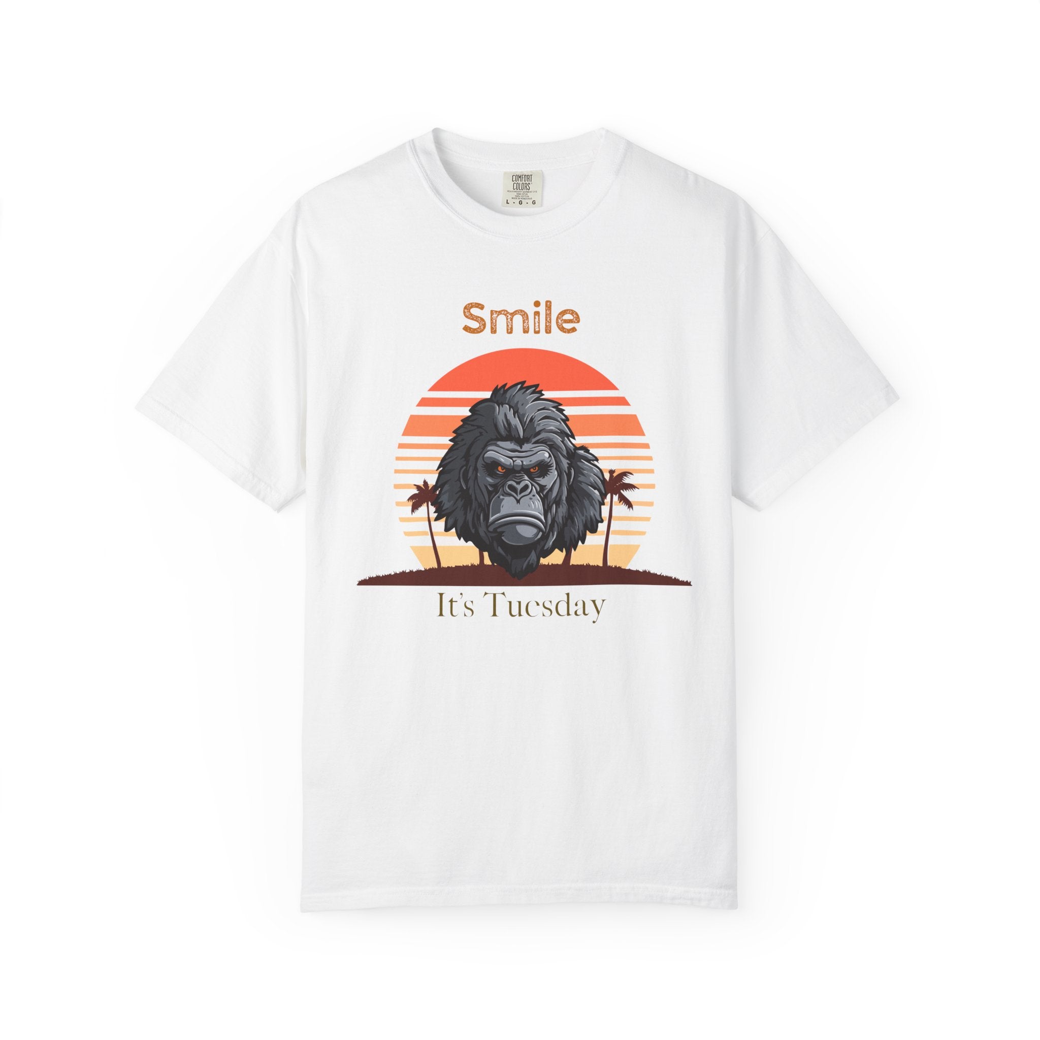 Smile It’s Tuesday Gorilla T-Shirt — Retro Sunset Graphic Tee