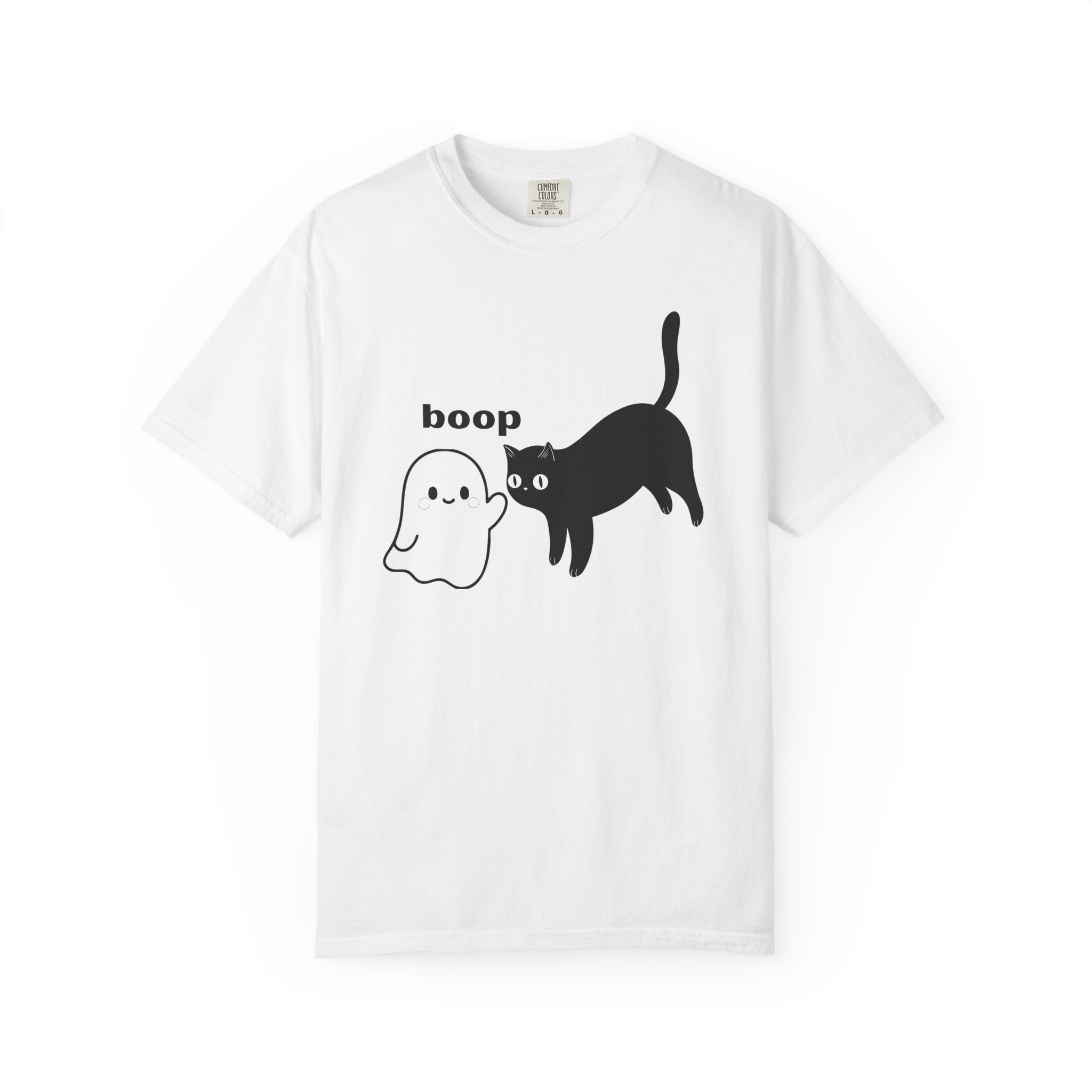 Boop Cat & Ghost T-Shirt — Cute Halloween Graphic Tee