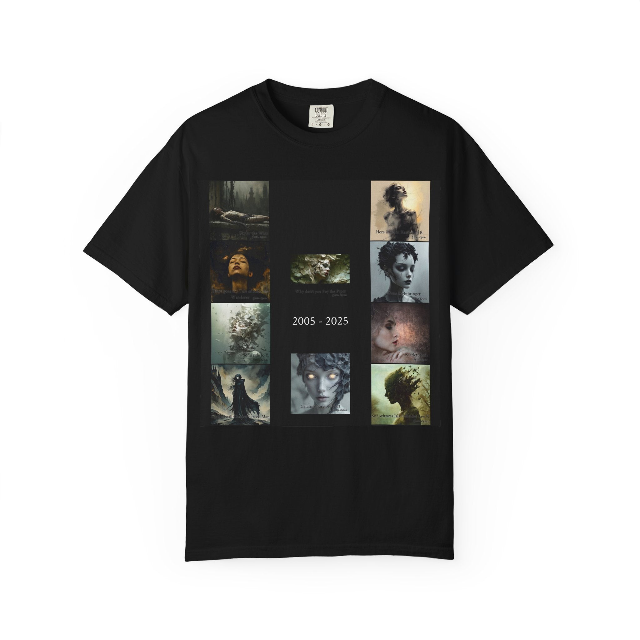 Memorial Art Collage T-Shirt — 2005–2025 Gothic Portrait Tribute