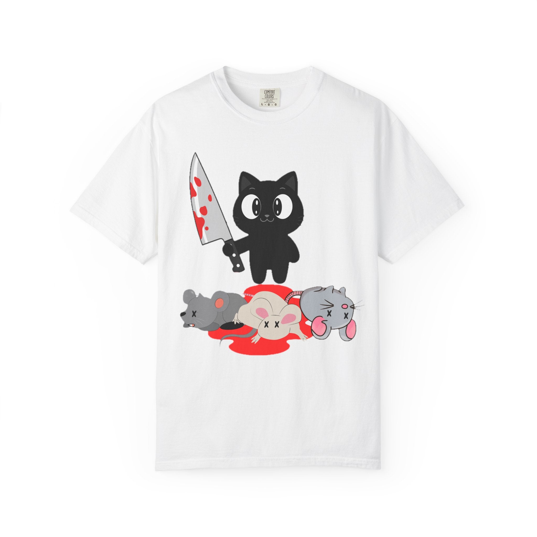 Killer Kitty Graphic T‑Shirt — Cute Goth Cat with Bloody Knife